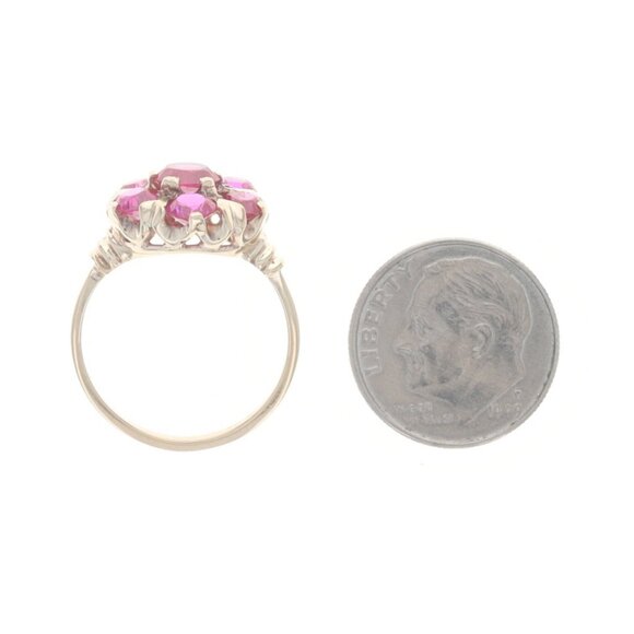 Yellow Gold Lab-Created Ruby Vintage Cluster Cocktail Ring 10k Rd 3.09ctw Flower - Picture 5 of 6